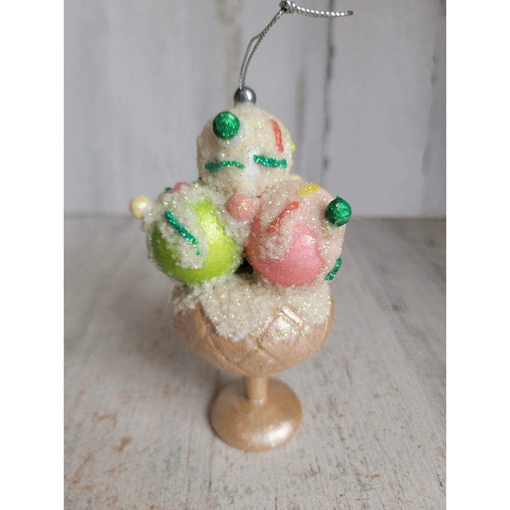 Unique sundae glitter ice cream ornament Xmas candy scoop home